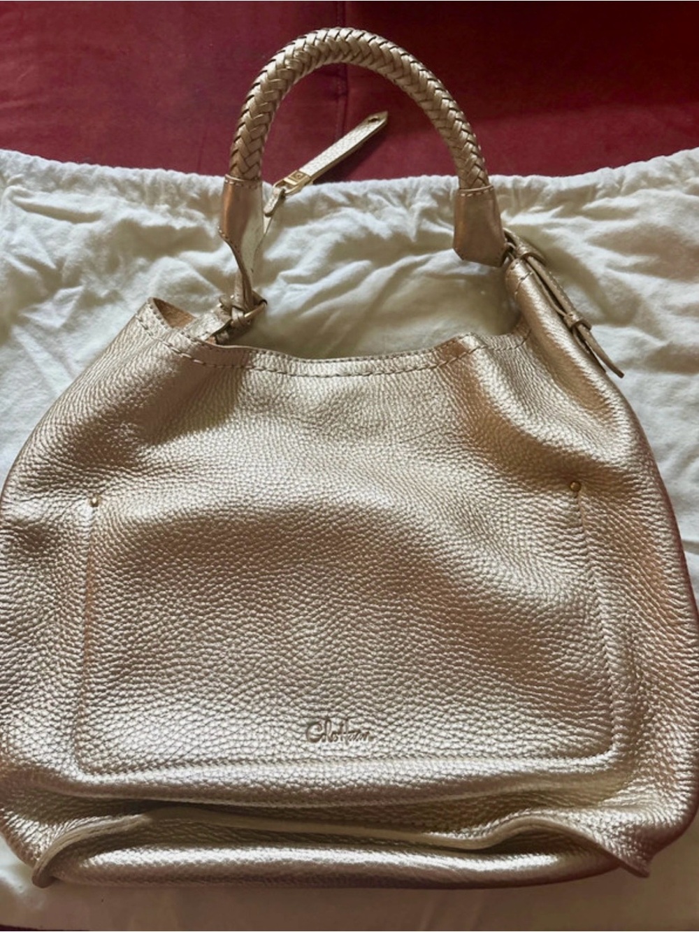 Cole Haan Metallic Gold Pebble Leather Shoulder Bag